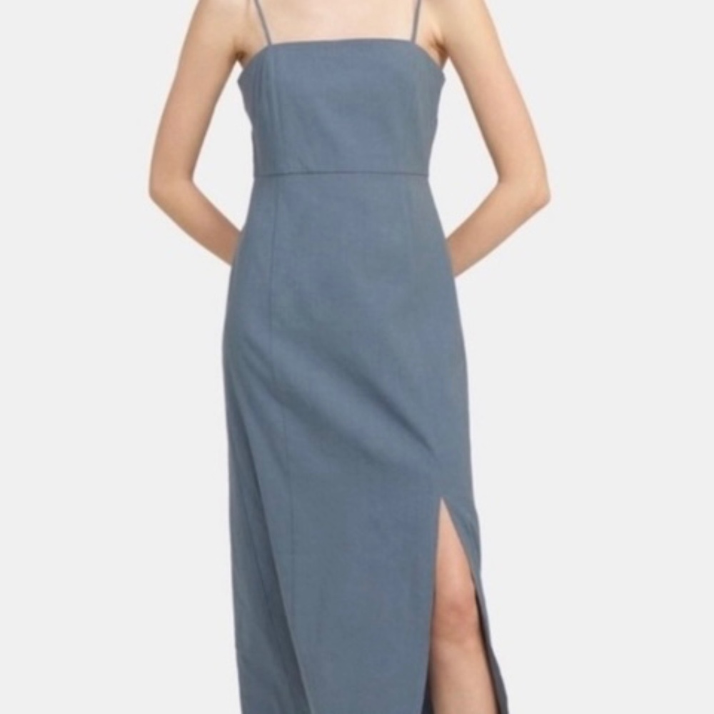 Theory Clean Strap Dress Midi in Steel